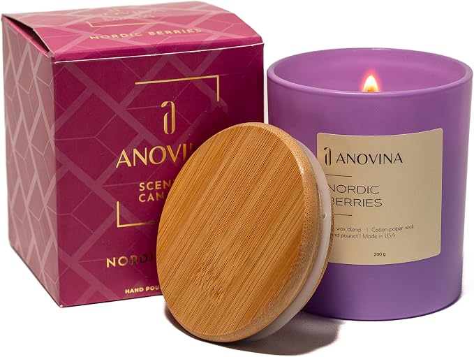 Anovina Nordic Berries Scented Candle — Fruity Berry & Sweet Musk Soy Blend | Long Lasting Jar Candle for Home | Nordic Gifts & Berry Scented Candles | Hand Poured in USA