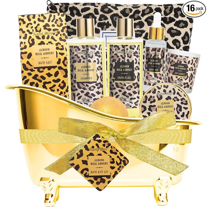 Spa Kit Gifts Basket for Women, Honey & Almond Bath & Body Gift Basket, Body Skin Care Set, Self Care Pampering Kit, Travel Multi Cosmetic Bag, Home Spa, Birthday, Mother Day, Bridal Shower