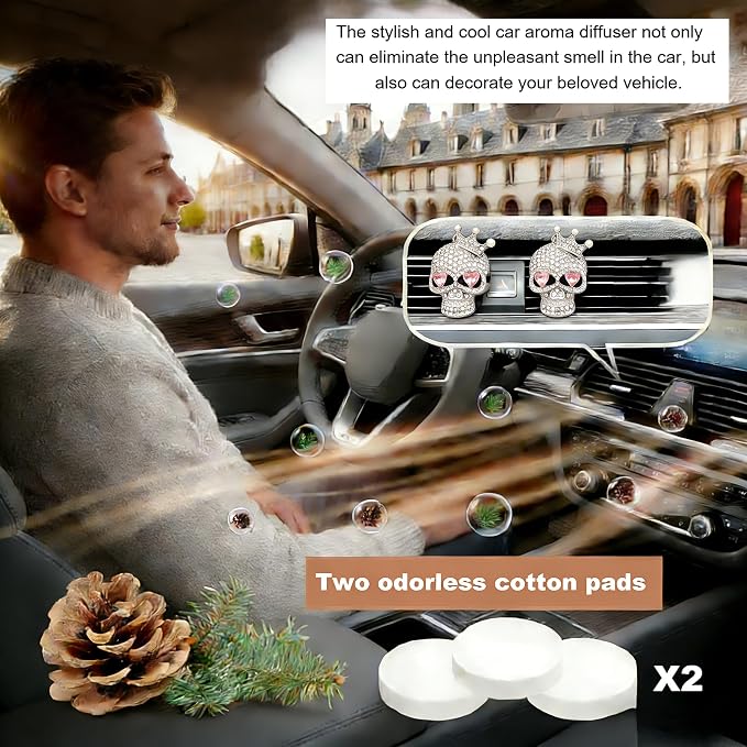 Skull Car Air Freshener Vent Clips Gothic Car Accessories with 2 Scent Pads Goth Car Accessories for Interior Decor Custom Car Air Freshener Style Customized Air Freshener for Cars Gift-A9