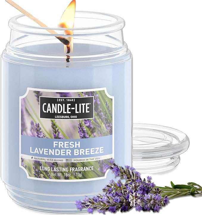 Candle-lite Scented Candles, Fresh Lavender Breeze, 18 oz Jar, Proudly Poured in The USA, Aromatherapy Candle, Single-Wick with 110 Hours of Burn Time, Perfect for Creating a Relaxing Ambiance