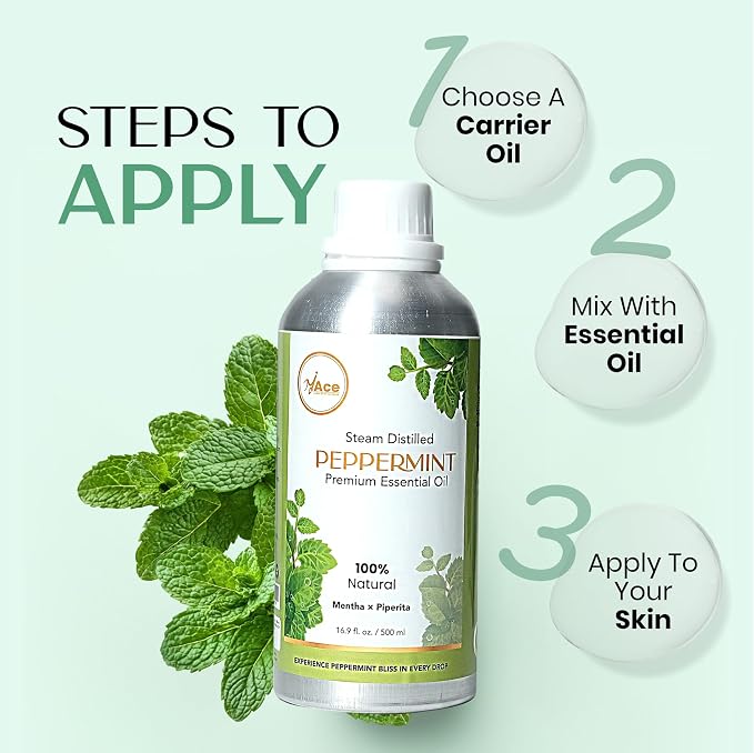 My ACE Peppermint Essential Oil 16 Fl Oz - Pure & Natural - Premium Grade for Aromatherapy, Diffuser, Skin, Hair, Massage, Candle & Soap Making, Home - Glass Bottle with Dropper - Long Lasting Scent