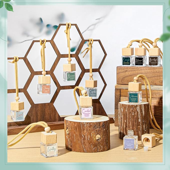 Funnymoom 24 Pack Fathers Day Church Gifts Bulk Christian Empty Hanging Car Diffuser Bottles Essential Oil Air Fresheners Christian Gifts for Women Men Dad Religious Party Favors (Square)