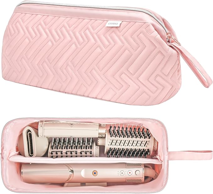 Leudes Hair Tools Travel Bag for Shark Flexstyle Carrying Case Portable Shark Hair Air Wrap Dryer Case Waterproof Dustproof Flat Curling Iron Travel Organizer (Pink)
