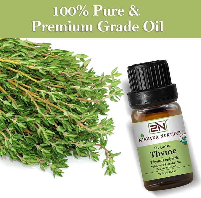 Thyme Essential Oil, USDA Certified Organic, 100% Pure Undiluted, Aromatherapy Oil for Diffuser, Hair & Skin Care