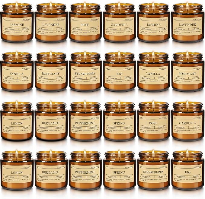 Scented Candle Set 24 Pack, Candle for Home Scented, Odor Eliminating, Stress Relief, Long Lasting Soy Wax Gift Set