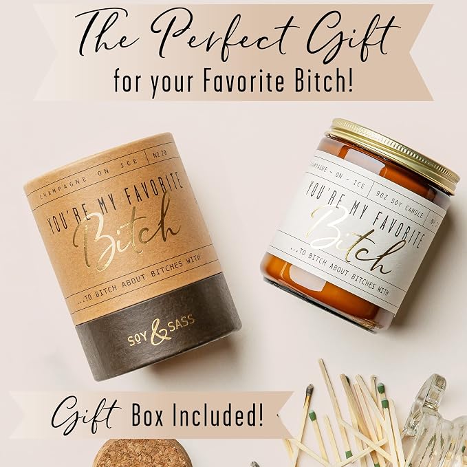 Best Friend Gifts for Women, Funny Friendship Gifts for Women Friends-'You're my Favorite!' Soy Candle, w/Champagne on Ice I Coworker, Bestie, BFF Birthday I USA Made