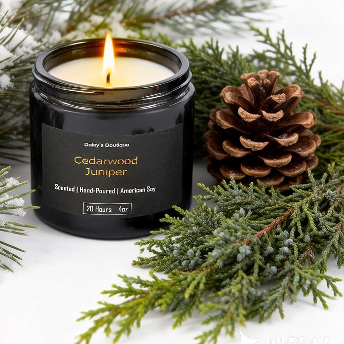 Scented Candles for Home Aromatherapy Candle Gift Present Set Soy Wax Long Lasting Gift Birthday Mother's Day Thanksgiving 3 Pack ((Sandalwood + Woody Blush + BlackCedarJuniper) Black Glass Jar)