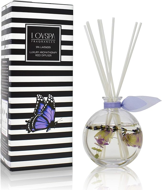 Reed Diffuser Set, Spa Lavender Scented Oil Diffuser with Sticks, Home Fragrance Accessories for Bathroom Shelf Decor, Aroma Diffusers for Home or Office Desk, USA Made