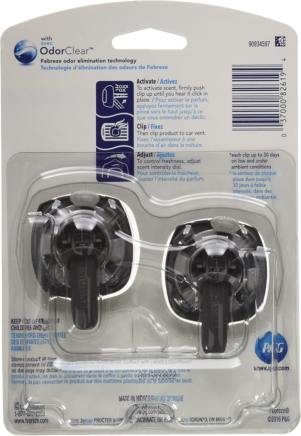Febreze Car Air Fresheners, New Car Scent, Odor Eliminator for Strong Odors Car Vent Clips (2 Count)