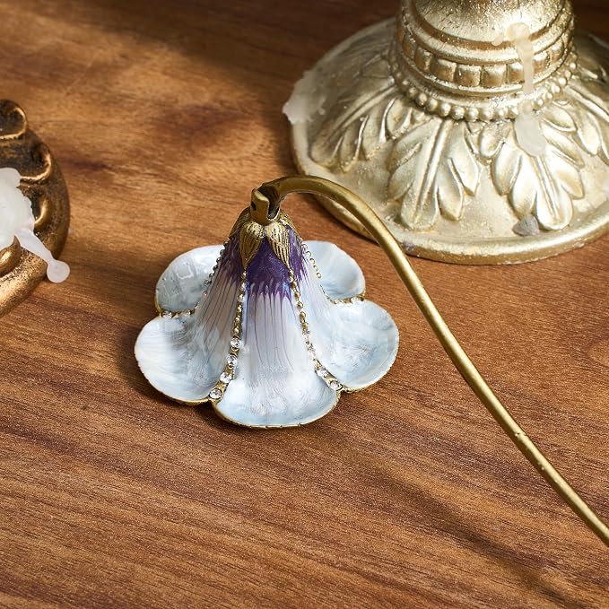 Vintage Flower-Shaped Candle Snuffer, Hand-Painted Metal Candle Extinguisher with Long Curved Handle, Artistic Floral Candle Tool for Home Decor (Purple Flower)
