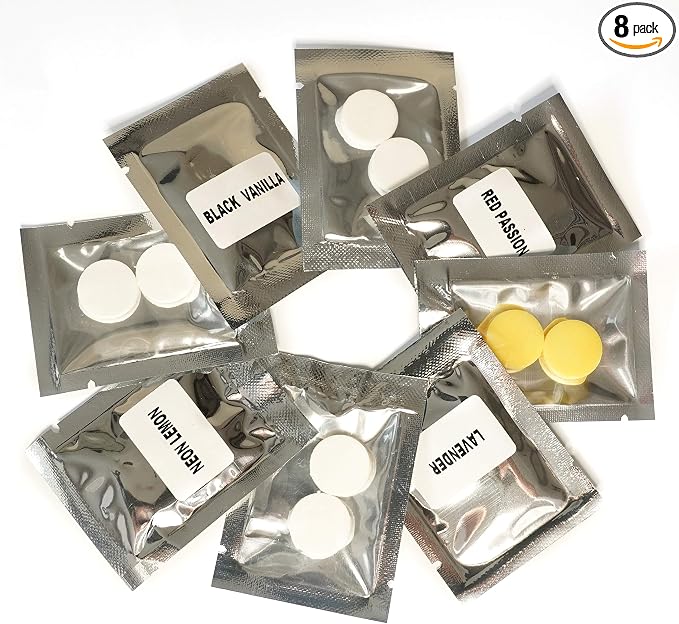 8 Pack Car Air Vent Clip Freshener Refills Solid Fragrance Replacement Pads with 8 Sample scents (2 pcs per pack, 16 count)