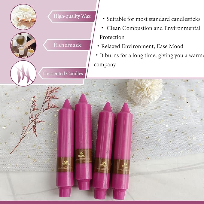 4 PCS Purple Candlesticks 7 inch Small Taper Candles Stick Candles Unscented Tapered Candlestick for Wedding Party Home Décor Candles Advent