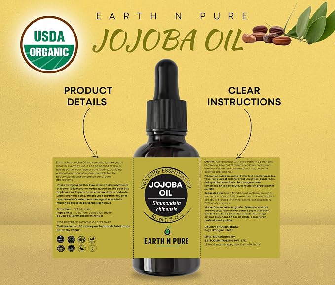 Earth N Pure Jojoba Oil Cold Pressed Natural and Therapeutic Grade for Skin & Hair 30 ml