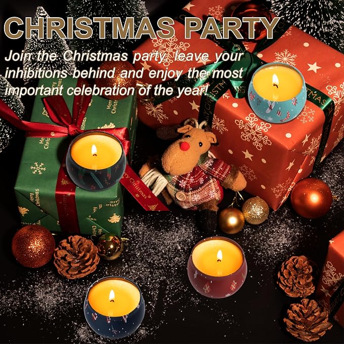 Christmas Scented Candles Gifts - Xmas Candle Gift Set for Women Men Aromatherapy Soy Wax Natural Small Festival Aroma Candle Gift 4 PCS 4.4 Oz for Mothers Day Birthday Diwali Teachers Girls