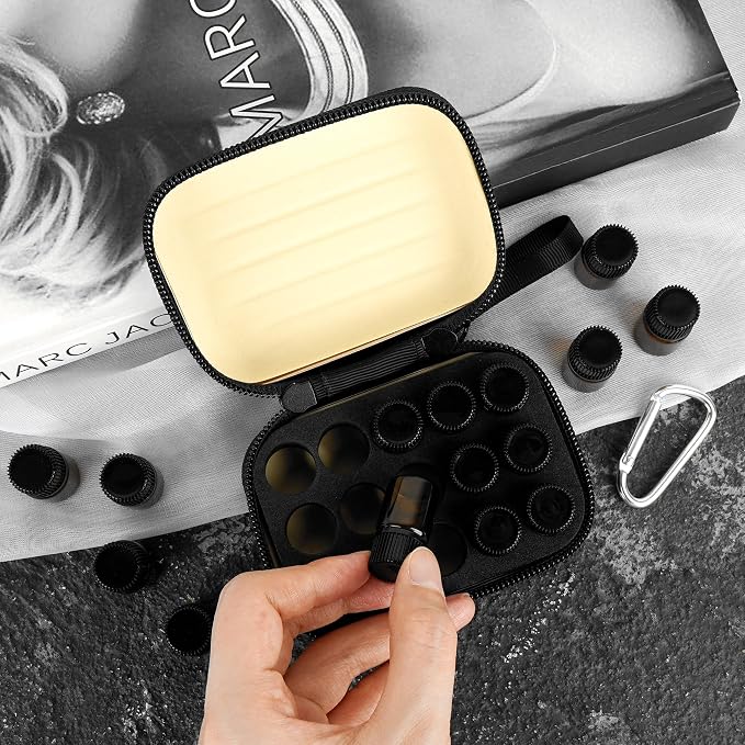 2Pcs Mini Essential Oil Bottle Case with 30 Empty 2ml Vials, Travel Storage Organizer Box for Essential Oils, Compact Aromatherapy Holder for Home, Travel & Outdoor Use (15 Slots) (Black)