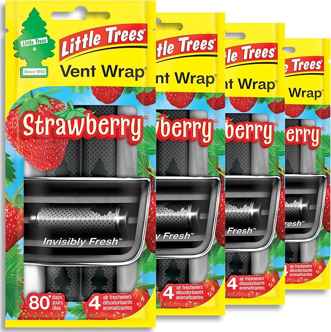 LITTLE TREES Car Air Freshener | Vent Wrap Provides Long Lasting Scent, Invisibly Fresh | 16 Air Fresheners | Strawberry