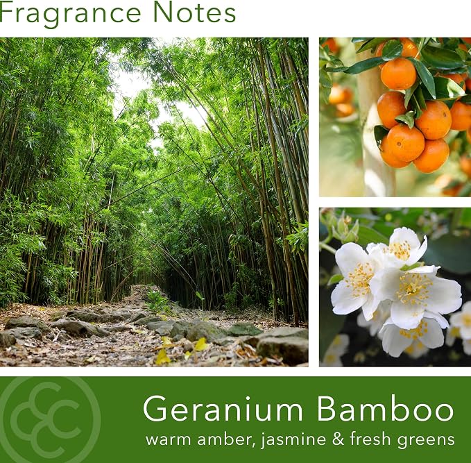 Colonial Candle Geranium Bamboo Scented Candle, 2-Wick Natural Soy Blend Wax Candle Infused with Essential Oils, 14 oz Apothecary Glass Jar Candle - Made in The USA