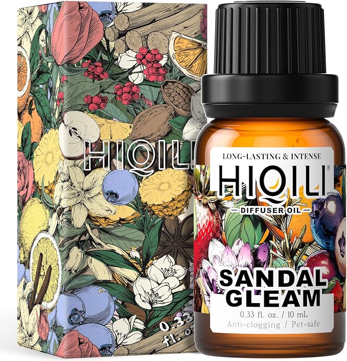 HIQILI Sandal Gleam Diffuser Oil for Ultrasonic Diffusers & Humidifiers, Water Soluble Fragrance Oil, Relaxing Aromatherapy, Long-Lasting Home Air Freshener - 0.34 Fl Oz