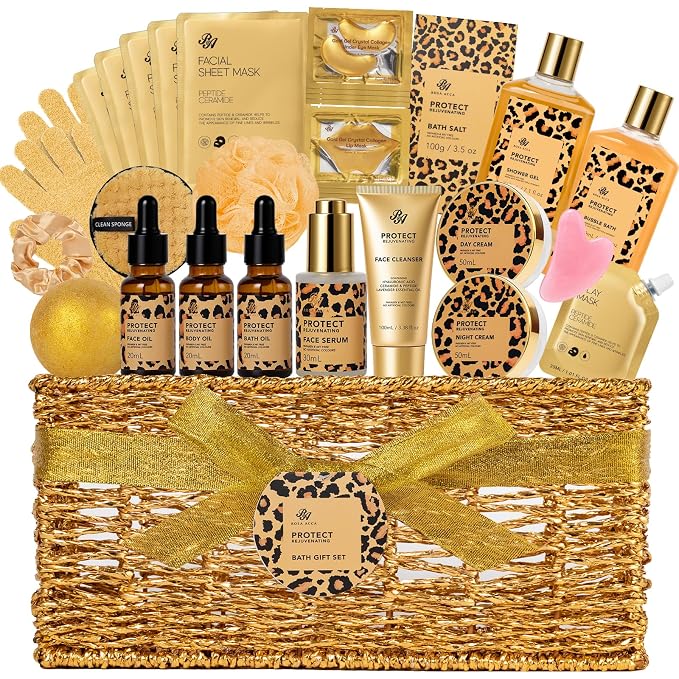Gifts for Women, Honey Almond 32 Pcs Bath & Body Gift Basket for Women, Hydrating Face Skin Care Kit, Home Spa Basket Gifts Set, Self-Care Relaxation Set, Birthday, Christmas, Valentines, Anniversary
