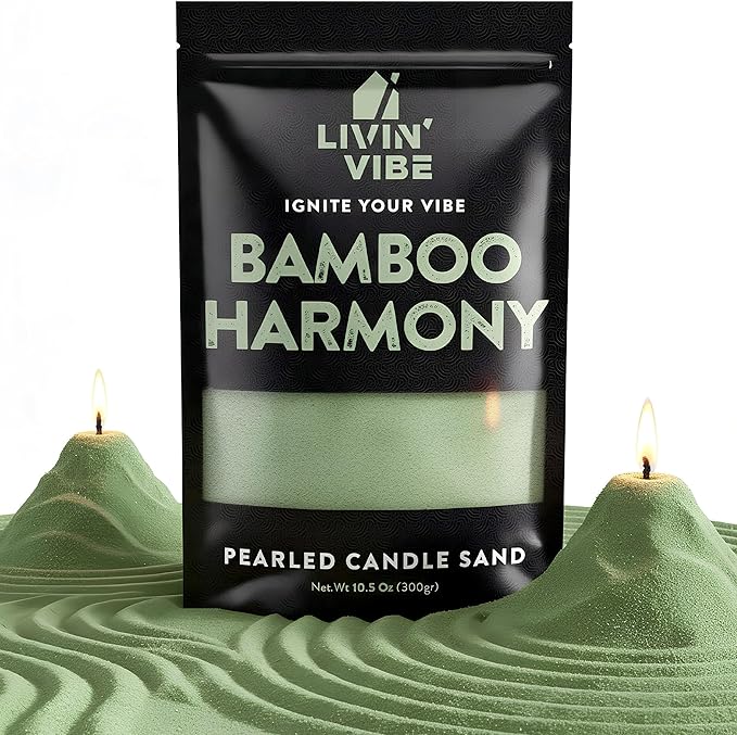 Pearled Candle Sand 10.5 oz (300g) – Bamboo Harmony Scented Candle, Green Color, Relaxing Aromatherapy, Home Decor, Stress Relief, Long-Lasting Burn