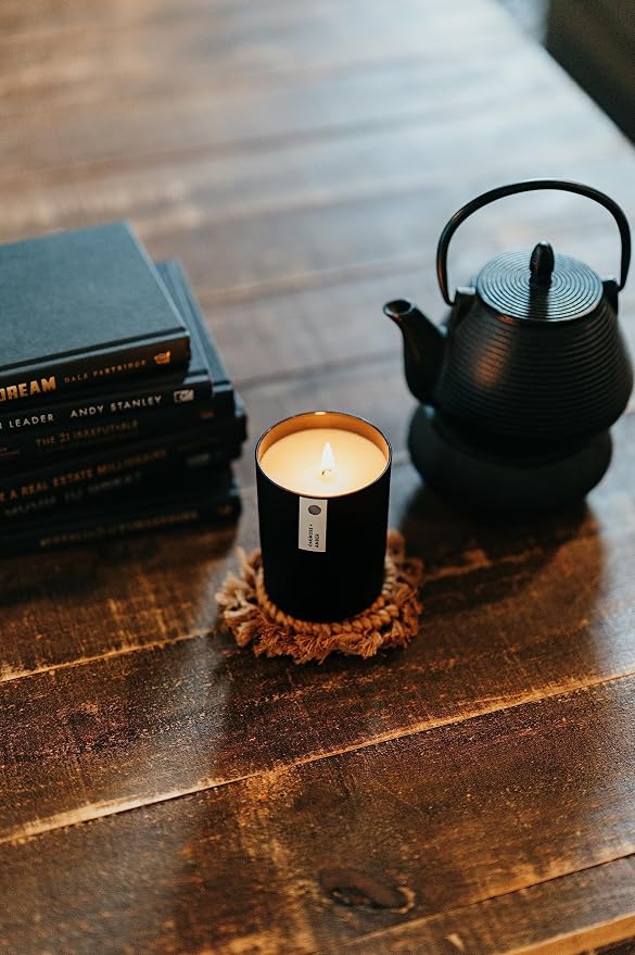 Calyan Wax Co. Oakmoss & Amber Scented Candle - 75 Hour Burn - Luxury Clean Soy Wax Candles - Long Lasting Black Tumbler Jar Candle for Home - 10.2oz
