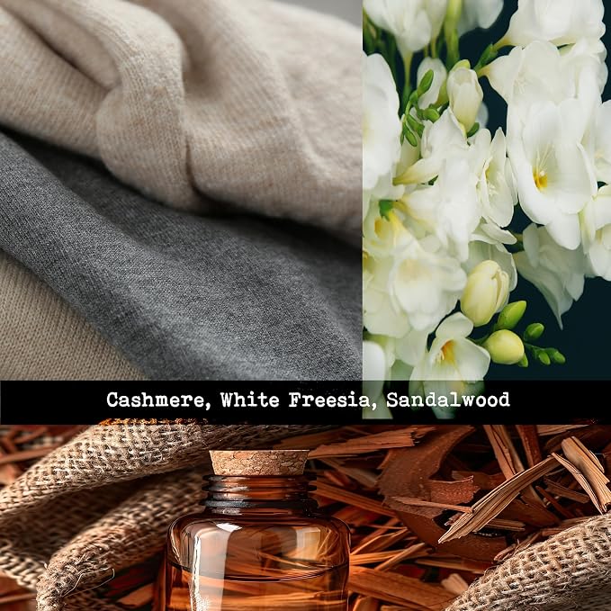 100% Soy, Highly Scented, Hand Poured Soy Candle (Cashmere, White Freesia, Sandalwood (Wooden Wick))