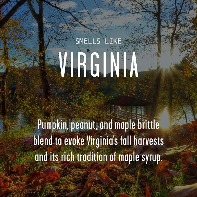Virginia Gifts, Virginia Decor for Home - 'There's No Place Like Virginia Candle, w/Pumpkin, Peanut & Maple Brittle I Virginia Souvenirs I Virginia State Gifts I 9oz Jar, 50Hr Burn, USA Made
