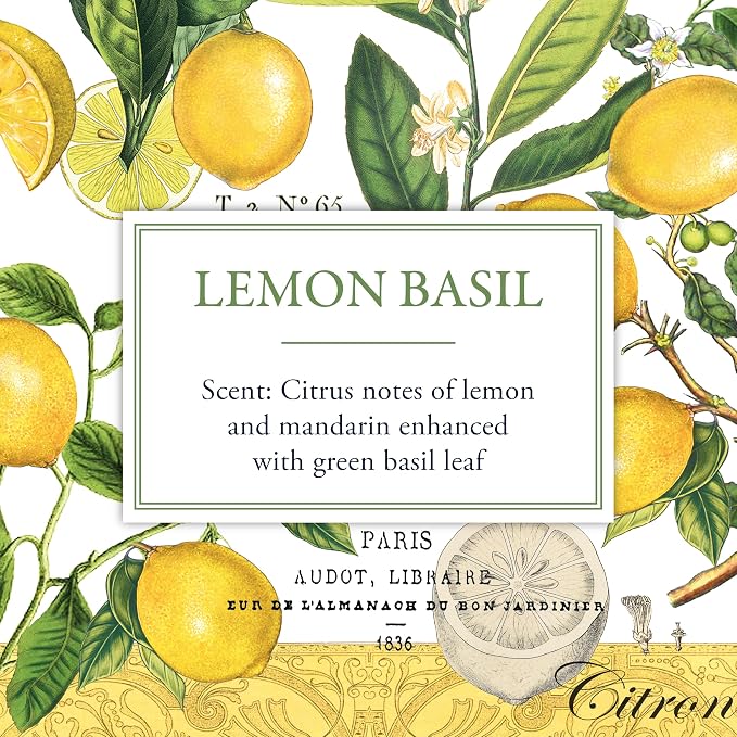 Michel Design Works Lemon Basil Scented Candle, 14 oz Soy Blend Dual Wick Glass Jar Candle with Lid, 75 Hour Burn Time, Citrus Herbal Home Fragrance Gift