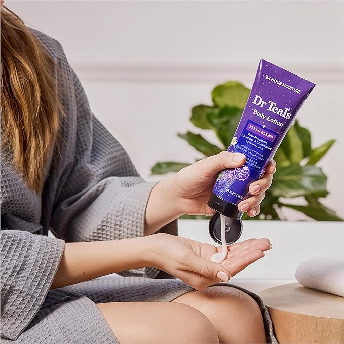Dr Teal's Sleep Body Lotion,24-Hour Moisture,with Melatonin,Lavender & Chamomile Essential Oils,8 fl oz,(Pack of 6)