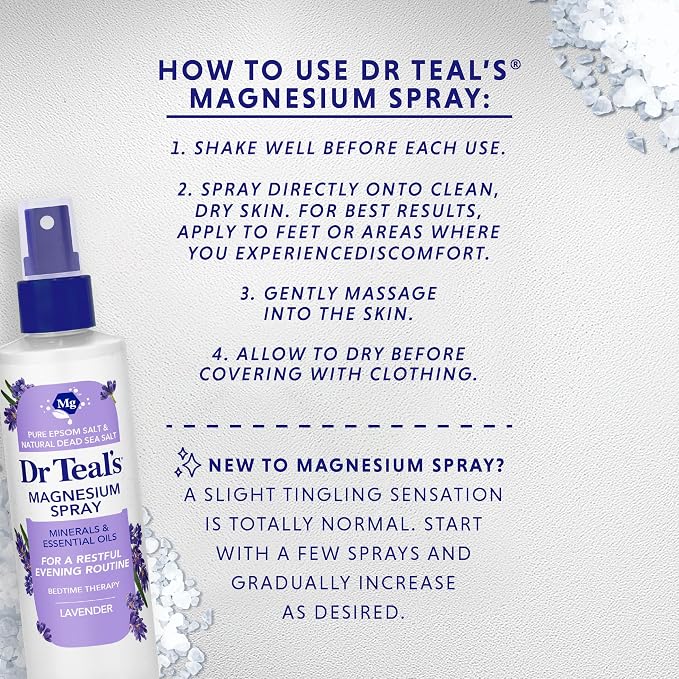 Dr Teal's Magnesium Lavender Spray with Natural Dead Sea Salt, 8 fl oz (Pack of 2)