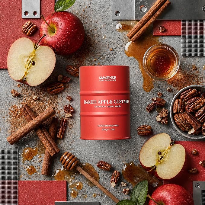 M&SENSE Baked Apple Scented Candles Christmas Decor,Natural Non Toxic,Christmas Candle for Stress Relief Meditation Relaxing, Housewarming Gifts for Women Men, 11.3oz 70 Hour Long Burning