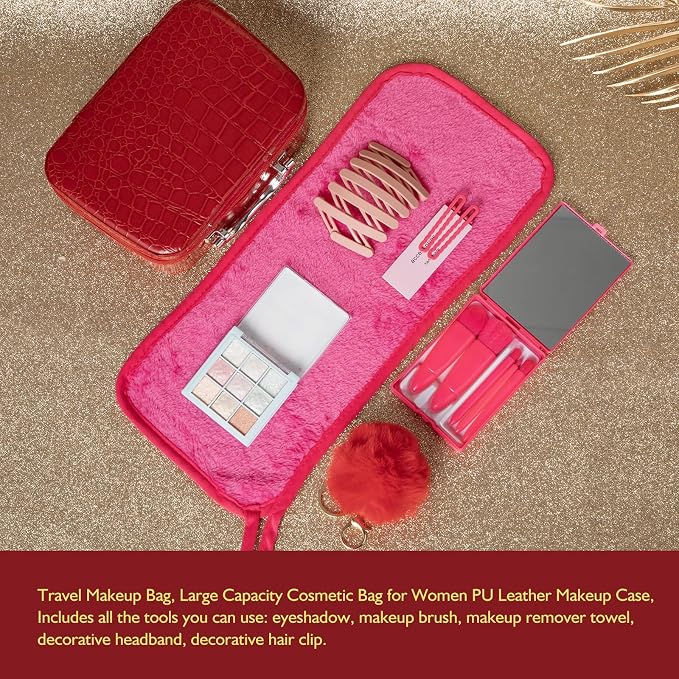 Spa Gift for Women, Red Rose Vanilla Bath and Body Basket Gift Cosmetic Bag | Face Skin Care Kit, Home Spa Self Care, Makeup, Birthday, Christmas, Mother, Bridal Shower Spa Kit for Teenage, Daughter Gift