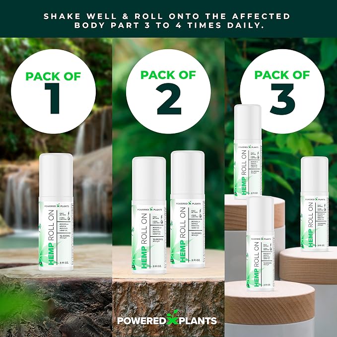 Hemp Oil Roll On - Menthol Rub with Boswellia & Arnica - 12,000mg Extra Strength Oil for Muscle Discomfort by Powered X Plants - Pack of 2, 3 fl.oz.