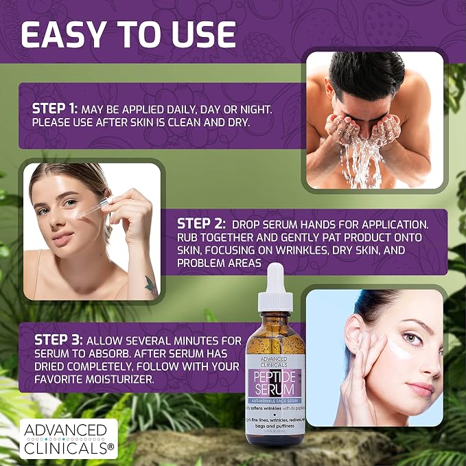Advanced Clinicals Hyaluronic Acid Moisturizer Face Serum + Collagen Peptide Facial Serum Skin Care Set | Hydrating Serums For Diminishing Appearance Of Wrinkles, Dry Skin, Fine Lines, Set Of 2