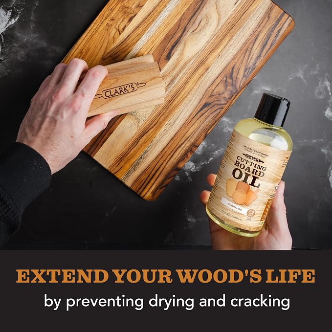 CLARK'S Mineral Oil - 12 oz Food Grade Conditioner for Wood Cutting Board, Cutting Board Oil for Butcher Block, Marble & Soapstone, Lubricant for Knife, Meat Grinder - Made in USA