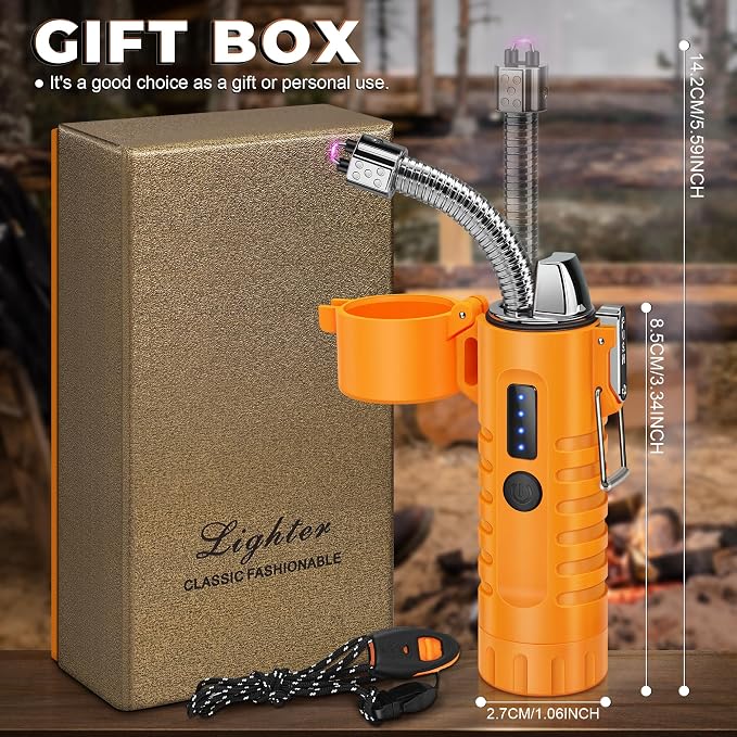 Lafagiet Electric Lighter, USB C Rechargeable, with LED Battery Display, Flashlight, 360° Flexible extendable Arc Lighters for Candle, Camping, Outdoor Adventure