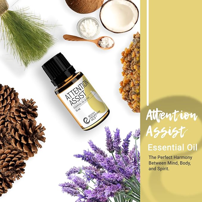 Rocky Mountain Oils Attention Assist Essential Oil Blend with Essential Oils - Energizing Essential Oil for Focus - 15ml, Best for Essential Oil Diffuser