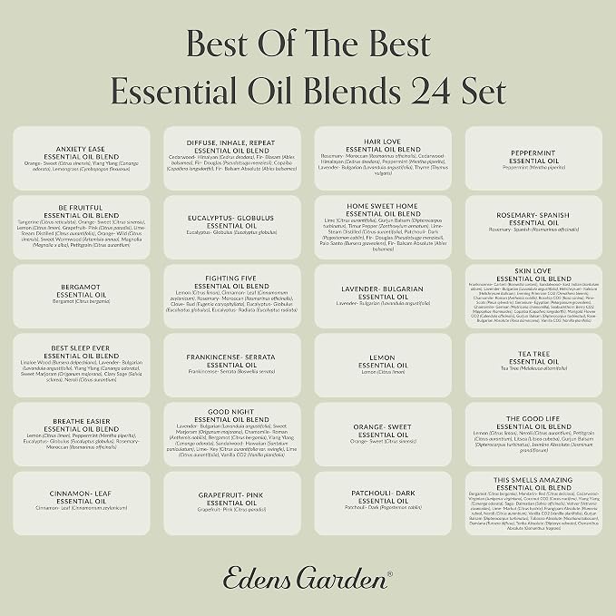 Edens Garden Essential Oils & Blends Best of the Best 24 Set – 100% Pure Therapeutic Grade Aromatherapy Oil For Diffuser, Humidifier & Home Care – No Fragrance Oil, Undiluted & Natural, 10 ml/ 24 Pack