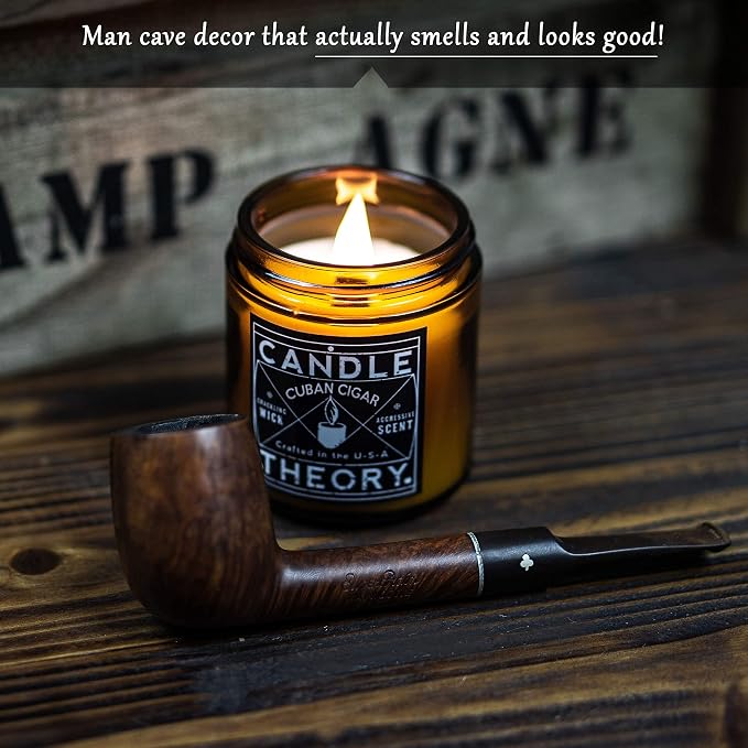 Scented Candle Gift Set of 3, 4oz Candles, Crackling Wood Wick Candled for Home, 3 Scents Cuban Cigar, Spanish Leather, Crackling Hearth, Mens Candle Bachelor Pad Decor Man Cave Decor