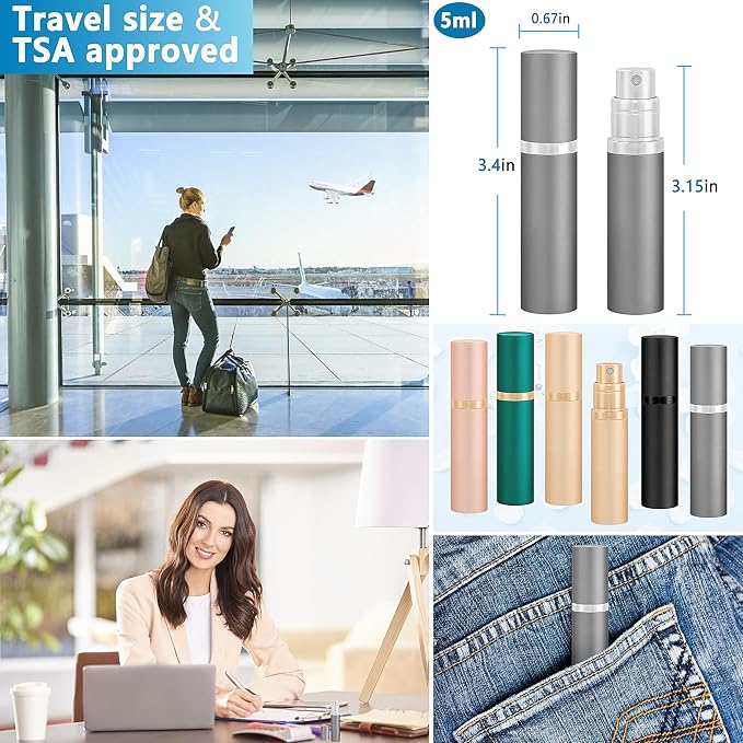 Travel Refillable Perfume Atomizer Bottle 5ml Leakproof Travel Perfume Refillable Bottle, Perfume Atomizer (Gray)