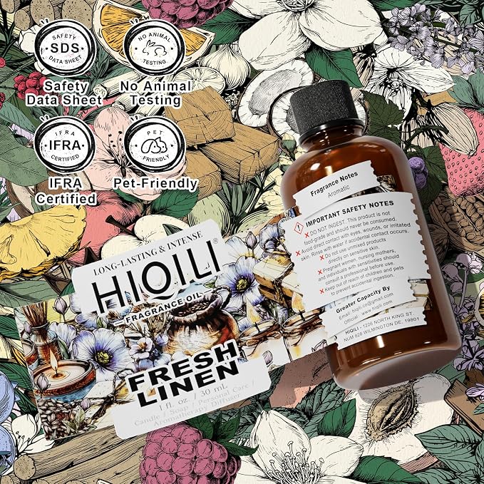 HIQILI Fresh Linen Fragrance Oil for Candle & Room Spray Making, Add to Dryer Balls, Freshie Scents for Essential Oils Diffuser - 1 Fl Oz