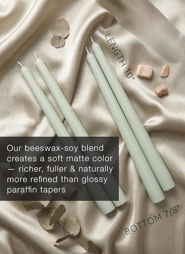 12 PK 10" Classic Taper Candles, Light Sage Green, 7-8 Hours Long Burning, Unscented Tall Candlesticks