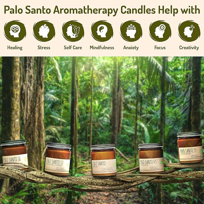 Raw Genuine Palo Santo Essential Oil from Ecuador Aromatherapy Candle 9oz Handcrafted in USA with Natural Soy Wax for Purification & Cleansing Free Palo Santo Stick Included