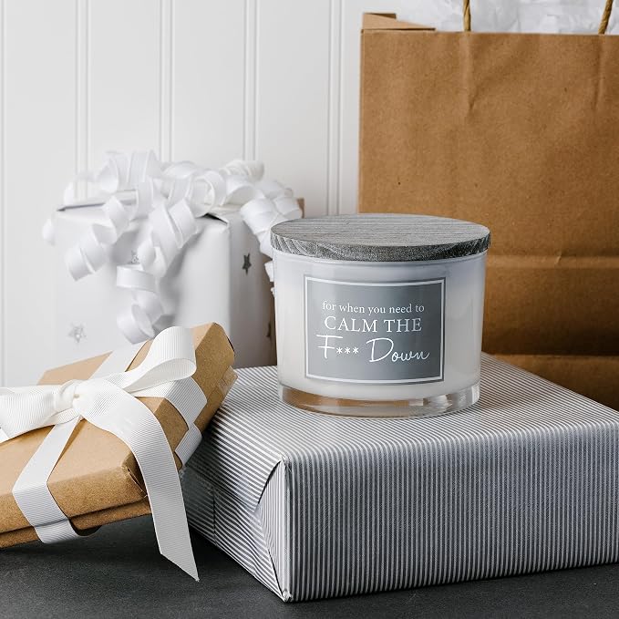 Pavilion - Calm Down 11-Ounce Soy Wax Triple Wick Candle, Fresh Cotton Scented, Funny HR Gifts, Best Coworker Gift, Funny Friend Candle, Unique Gifts for Boyfriend or Husband, 1 Count