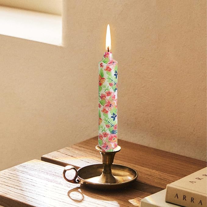 7 inch Short Candle Floral Candle Sticks Printed Candlestick Handmade Unscented Taper Candle 4 Pack Flower Tapered Candles for Home Dinner Wedding Holiday