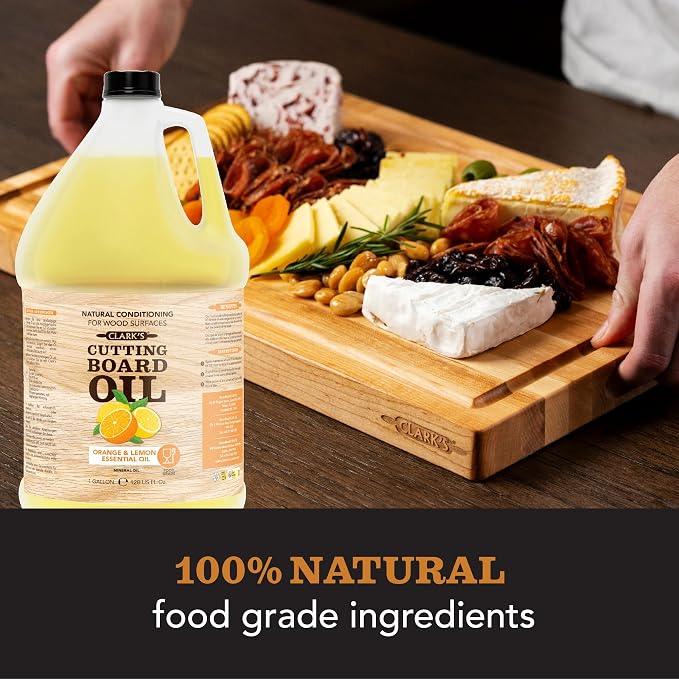 CLARK'S Cutting Board Oil - Food Grade Mineral Oil for Wood Cutting Board - Scented with Orange and Lemon Essential Oils - Butcher Block Conditioner - Restores All Wood - Made in USA, 1 Gallon