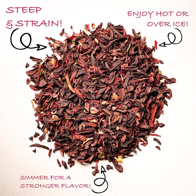 Worldwide Botanicals Organic Hibiscus Tea – 8 oz, Loose Leaf, Cut and Sifted – 100% Egyptian Hibiscus sabdariffa AKA Karkade, Roselle, Sorrel, Zobo, Flor de Jamaica