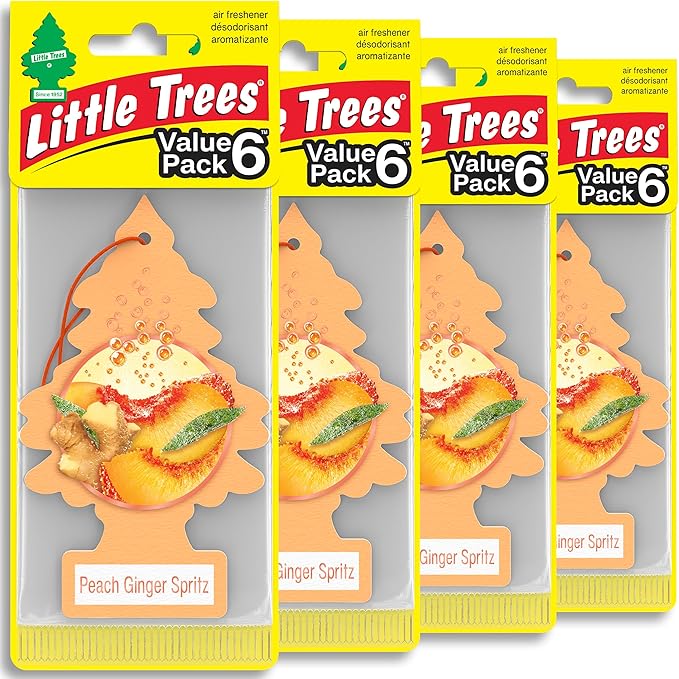 LITTLE TREES Car Air Freshener | Hanging Tree Provides Long Lasting Scent for Auto and Home | 24 Air Fresheners |Peach Ginger Spritz