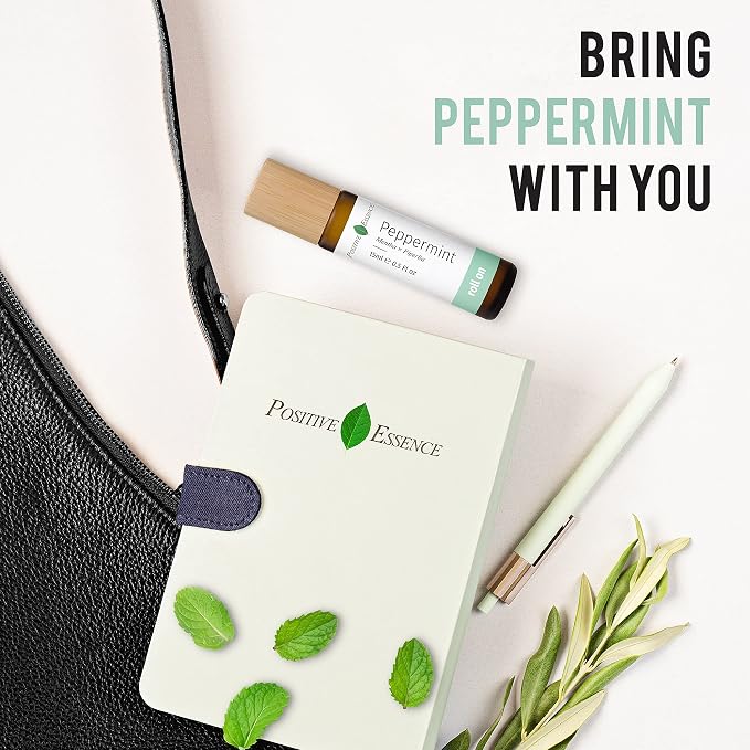 Peppermint Essential Oil Roll-On – Pure Peppermint Oil Roller Pre-Diluted with Jojoba, Natural Aromatherapy Oil, Cooling and Refreshing Scent, Travel-Size Rollerball (15 mL)