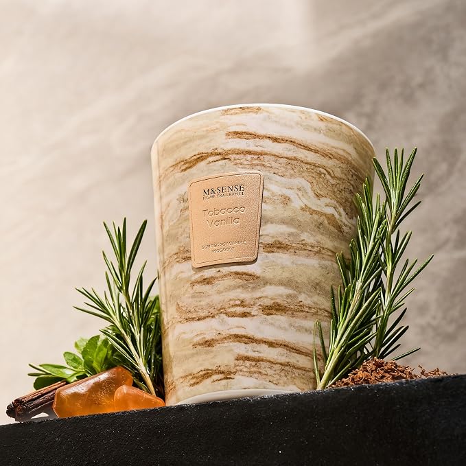 M&SENSE Extra Large Candle 35oz 150H TobaccoVanilla Scented Candle, 3 Wick Highly Scented Jar Candle, XL Candles Gift for Stress Relief, Meditation, Yoga